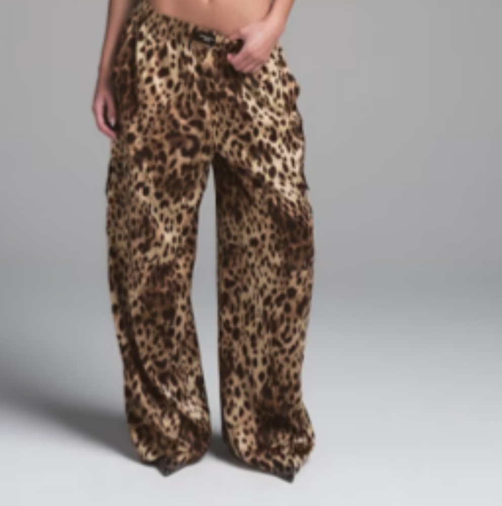 Dolce & Gabbana X Skims Silk Cargo Animal Print Wide-Leg Pants